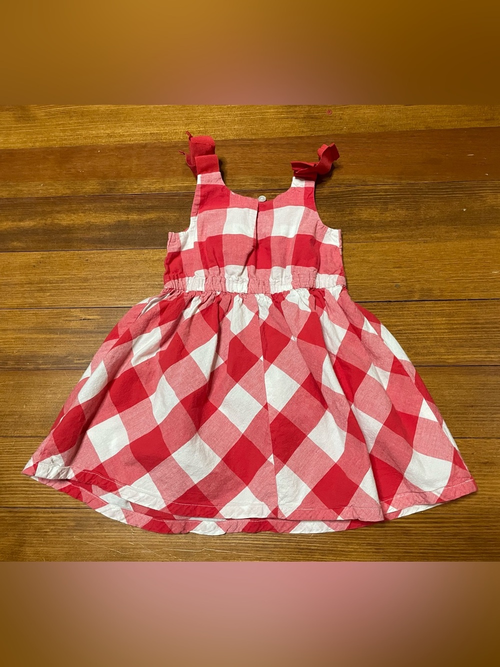 Lucky Penny Red and White Gingham Cotton Sundress with Bows at Shoulder 2T - Picture 4 of 9